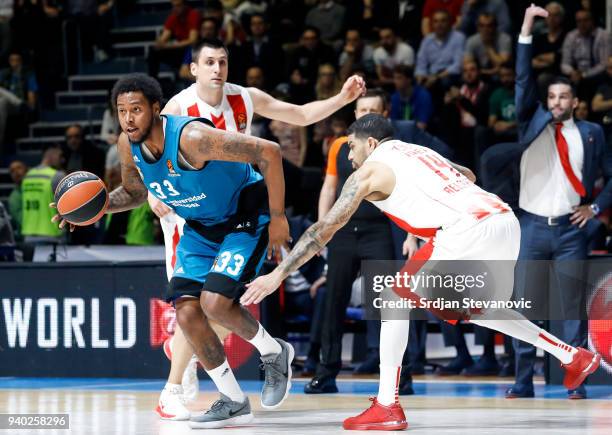 Chasson Randle of Real Madrid in action against James Feldeine of Crvena Zvezda during the 2017/2018 Turkish Airlines EuroLeague Regular Season game...