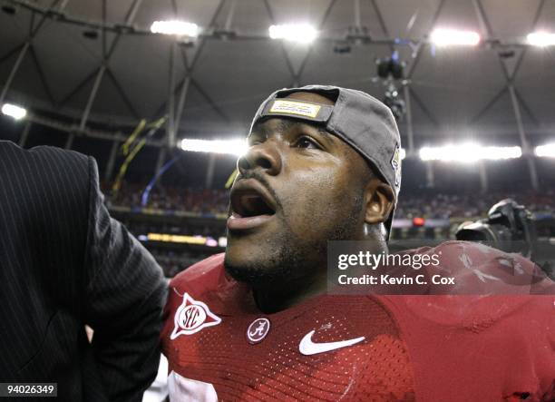 Mark Ingram of the Alabama Crimson Tide celebrates after Alabama won 32-13 against the Florida Gators during the SEC Championship game at Georgia...