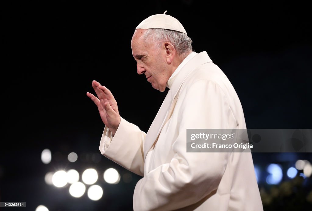 Pope Francis Leads The Stations of The Cross At The Colosseum