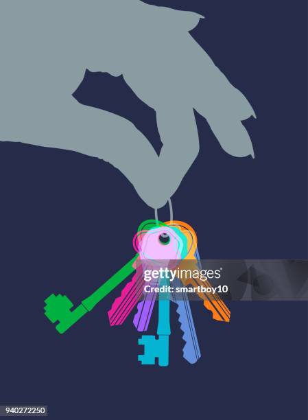 bunch of keys - multiple doors open stock illustrations