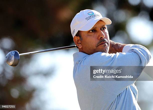 Jeev Mikha Singh of India hits a tee shot on the during the third round of Nippon Series JT Cup at Tokyo Yomiuri Country Club on December 6, 2009 in...