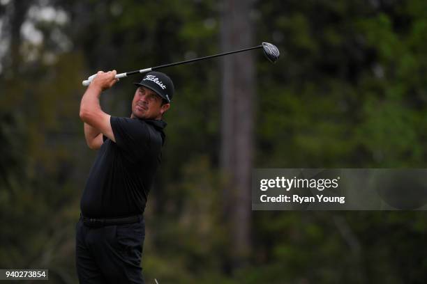 Eric Axley plays his shot from the 14th tee during the second round of the Web.com Tour's Savannah Golf Championship at the Landings Club Deer Creek...