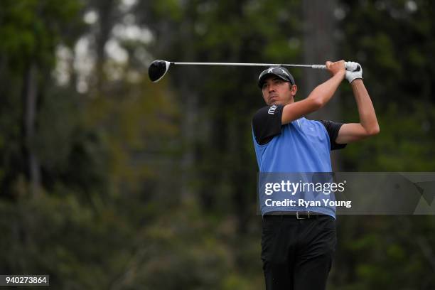 Brock Mackenzie plays his shot from the 14th tee during the second round of the Web.com Tour's Savannah Golf Championship at the Landings Club Deer...