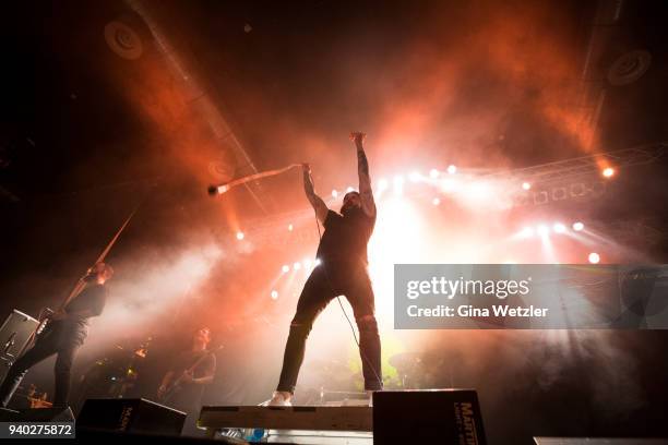 Singer Jake Luhrs of the American band August Burns Red performs live on stage in support of the German band Heaven Shall Burn during a concert at...