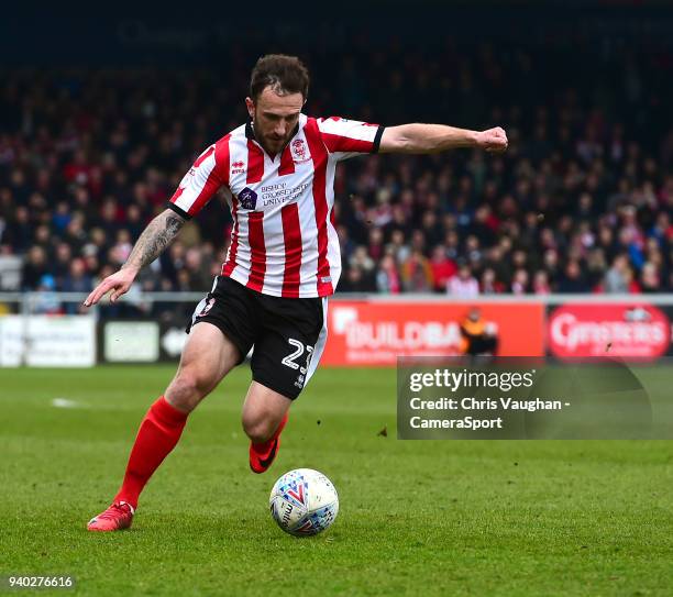 Lincoln City's Neal Eardley during the Sky Bet League Two match between Lincoln City and Exeter City at Sincil Bank Stadium on March 30, 2018 in...