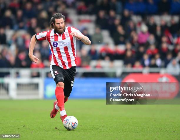 Lincoln City's Michael Bostwick during the Sky Bet League Two match between Lincoln City and Exeter City at Sincil Bank Stadium on March 30, 2018 in...