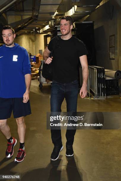 Marshall Plumlee of the Milwaukee Bucks arrives to the arena prior to the game against the LA Clippers on March 27, 2018 at STAPLES Center in Los...