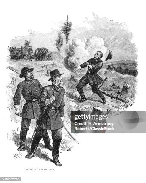 1860s 1864 DEATH OF CONFERERATE LT. GENERAL LEONIDAS POLK BY CANNON BALL AT PINE MOUNTAIN GEORGIA USA