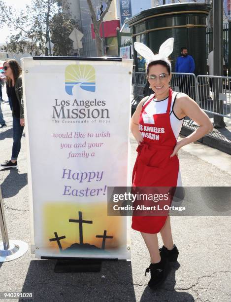 Actress Christina DeRosa attends the Los Angeles Mission Easter Charity Event held at Los Angeles Mission on March 30, 2018 in Los Angeles,...
