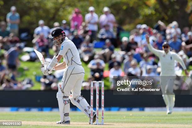 Kane Williamson of New Zealand looks dejected after being dismissed by James Anderson of England during day two of the Second Test match between New...