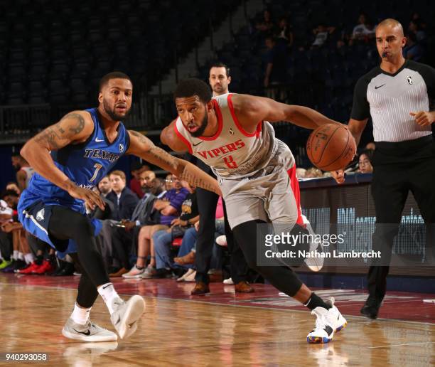 Hidalgo, TX Darius Morris of the Rio Grande Valley Vipers drives the ball on Duke Mondy of the Texas Legends during Round One of the NBA G-League...