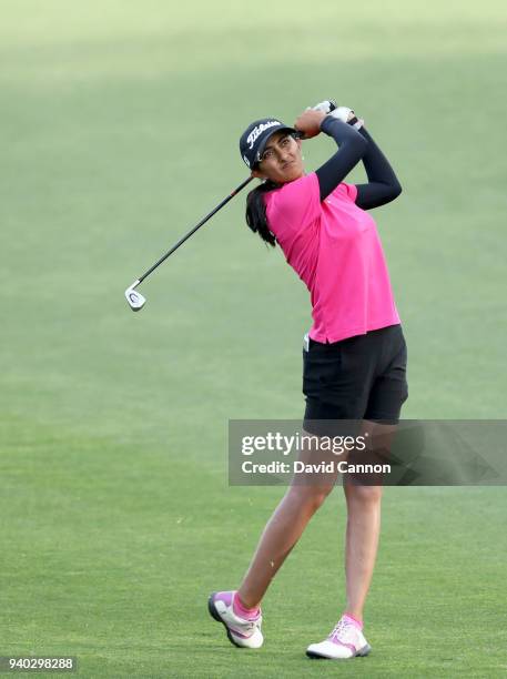 Aditi Ashok of India plays her second shot on the par 4, seventh hole during the second round of the 2018 ANA Inspiration on the Dinah Shore...