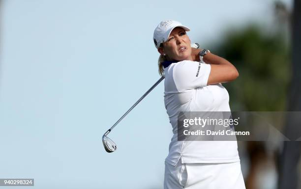 Cristie Kerr of the United States plays her tee shot on the par 3, fifth hole during the second round of the 2018 ANA Inspiration on the Dinah Shore...