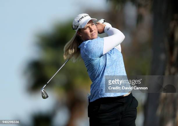 Brittany Lincicome of the United States plays her tee shot on the par 3, fifth hole during the second round of the 2018 ANA Inspiration on the Dinah...
