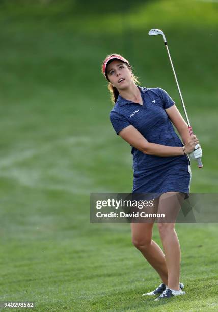 Georgia Hall of England plays her third shot on the par 5, ninth hole during the second round of the 2018 ANA Inspiration on the Dinah Shore...