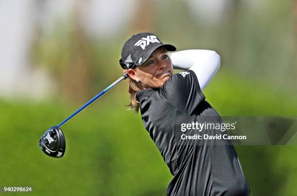 Katherine Kirk of Australia plays her tee shot on the par 5, 11th hole during the second round of the 2018 ANA Inspiration on the Dinah Shore...