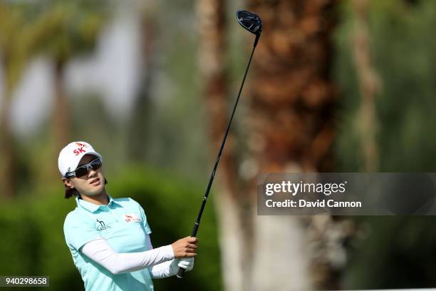 Na Yeon Choi of South Korea plays her tee shot on the par 5, 11th hole during the second round of the 2018 ANA Inspiration on the Dinah Shore...