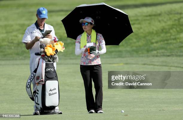 Ayako Uehara of Japan waits to play her second shot on teh par 4, 16th hole during the second round of the 2018 ANA Inspiration on the Dinah Shore...