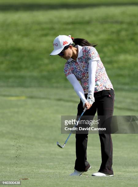 Ayako Uehara of Japan plays her second shot on teh par 4, 16th hole during the second round of the 2018 ANA Inspiration on the Dinah Shore Tournament...