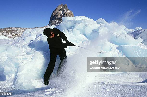 Daniel Davies of Wales in action during the Drambuie World Ice Golf Championship in Uummannaq, Greenland. \ Mandatory Credit: Alex Livesey/Getty...