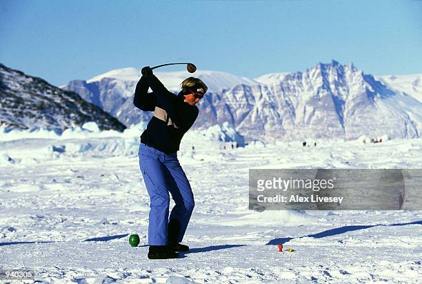 Annika Ostberg of Denmark in action during the Drambuie World Ice Golf Championship in Uummannaq, Greenland. \ Mandatory Credit: Alex Livesey/Getty...