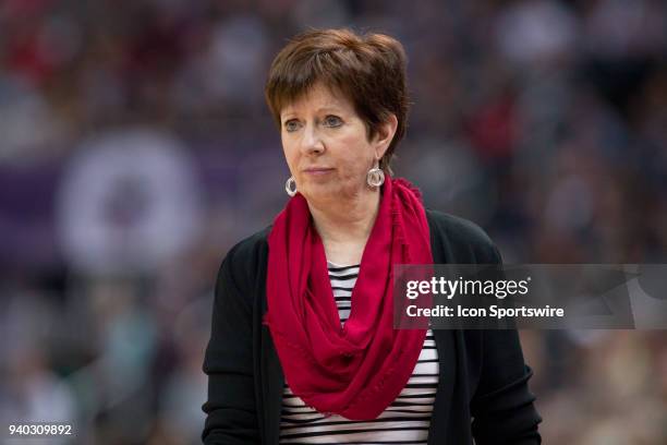 Notre Dame Fighting Irish head coach Muffet McGraw looks on in the division I women's championship semifinal game between the Notre Dame Fighting...