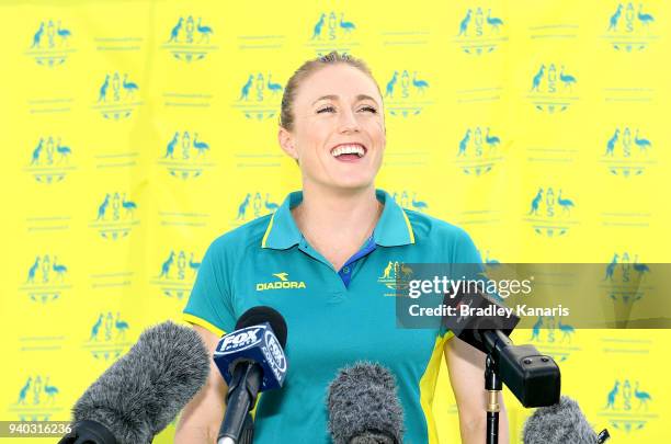 Sally Pearson attends a press conference as the Australian Athletics team continue preparations at Nudgee College Athletics ahead of the 2018 Gold...