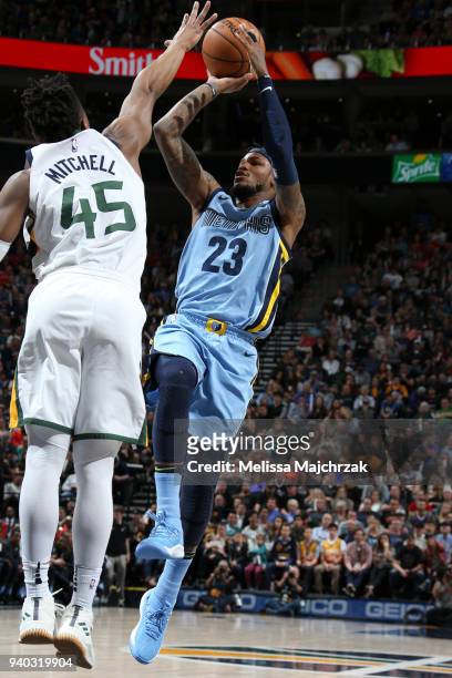 Ben McLemore of the Memphis Grizzlies shoots the ball against the Utah Jazz on March 30, 2018 at vivint.SmartHome Arena in Salt Lake City, Utah. NOTE...