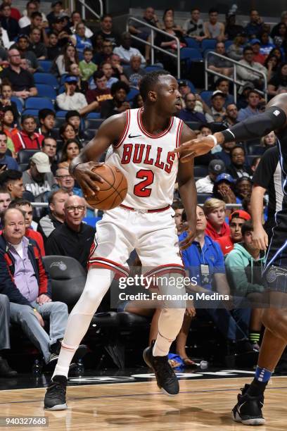 Jerian Grant of the Chicago Bulls handles the ball against the Orlando Magic on March 30, 2018 at Amway Center in Orlando, Florida. NOTE TO USER:...