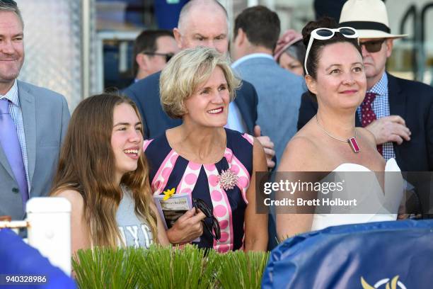 Connections No Commitment after winning the Robert Taranto Handicap, at Caulfield Racecourse on March 31, 2018 in Caulfield, Australia.