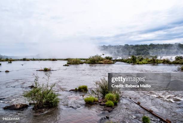 the  iguazu river near the great fall - garganta del diablo fotografías e imágenes de stock