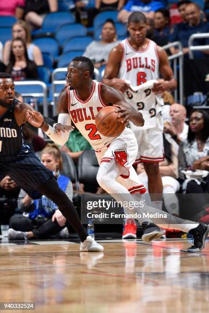 Jerian Grant of the Chicago Bulls handles the ball against the Orlando Magic on March 30, 2018 at Amway Center in Orlando, Florida. NOTE TO USER:...