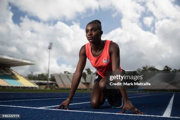 Dina Asher-Smith poses during a Team England media opportunity ahead of the 2018 Gold Coast Commonwealth Games, at Queensland Sport and Athletics...