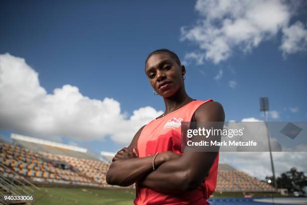 Dina Asher-Smith poses during a Team England media opportunity ahead of the 2018 Gold Coast Commonwealth Games, at Queensland Sport and Athletics...