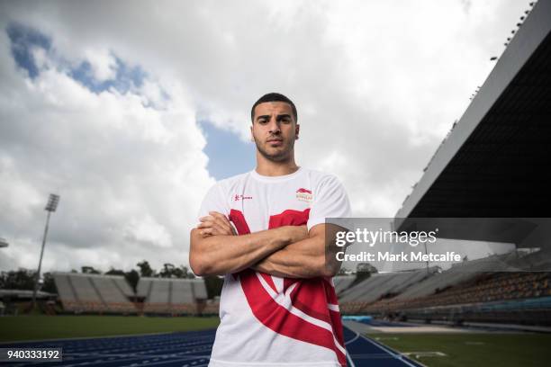 Adam Gemili poses during a Team England media opportunity ahead of the 2018 Gold Coast Commonwealth Games, at Queensland Sport and Athletics Centre...