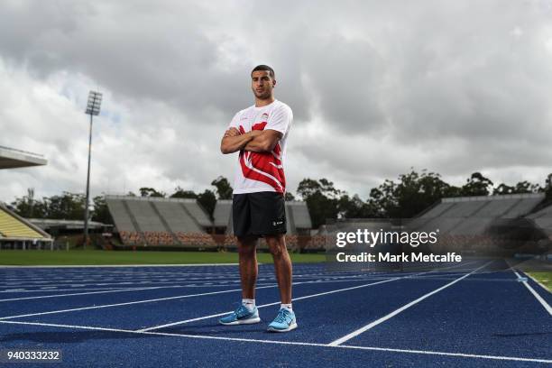 Adam Gemili poses during a Team England media opportunity ahead of the 2018 Gold Coast Commonwealth Games, at Queensland Sport and Athletics Centre...