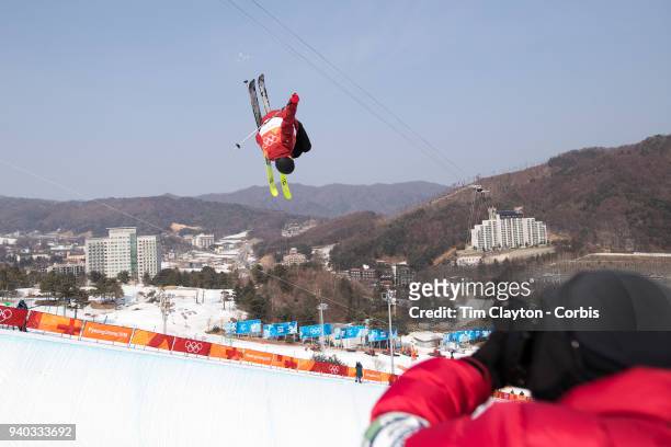 T Kevin Rolland of France in action during the Freestyle Skiing - Men's Ski Halfpipe qualification day at Phoenix Snow Park on February 20, 2018 in...