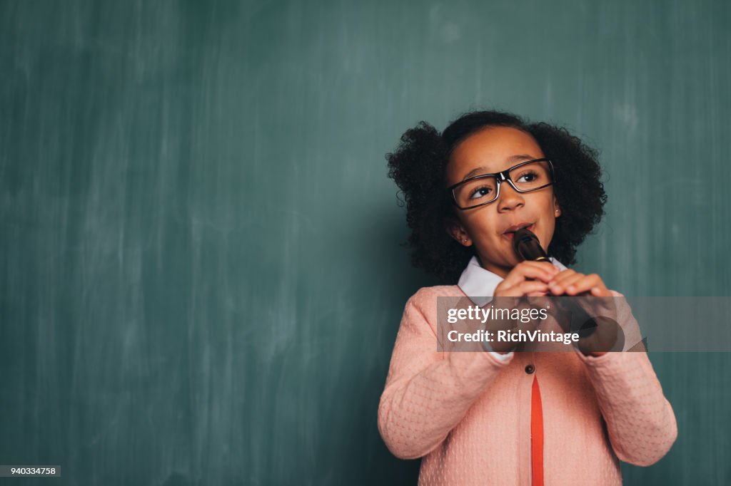 Young Retro Nerd Girl Playing Recorder