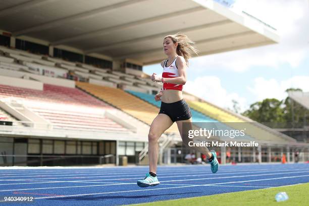 Jessica Judd trains during a Team England media opportunity ahead of the 2018 Gold Coast Commonwealth Games, at Queensland Sport and Athletics Centre...