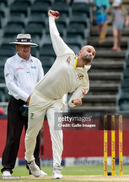 Nathan Lyon of Auistralia during day 2 of the 4th Sunfoil Test match between South Africa and Australia at Bidvest Wanderers Stadium on March 31,...