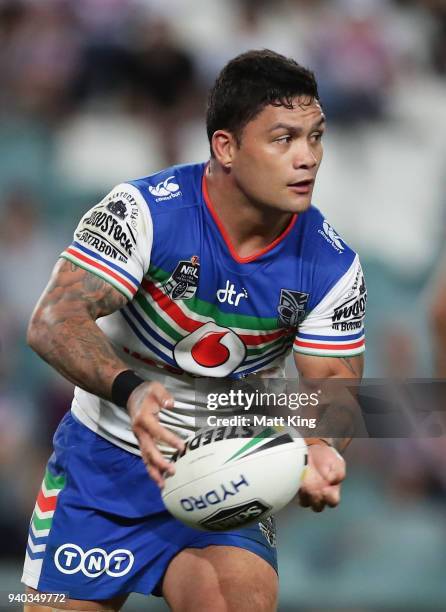 Issac Luke of the Warriors passes during the round four NRL match between the Sydney Roosters and the New Zealand Warriors at Allianz Stadium on...