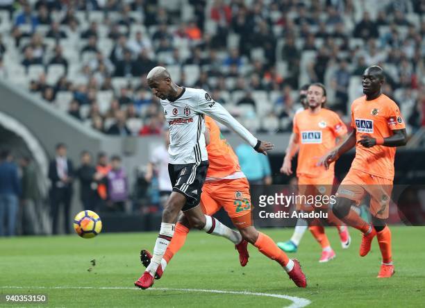 Anderson Talisca of Besiktas in action against Welinton Souza of Aytemiz Alanyaspor during a Turkish Super Lig week 27 soccer match between Besiktas...