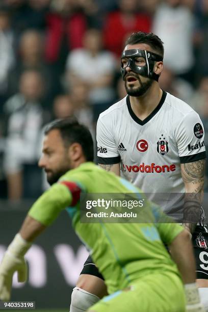 Alvaro Negredo of Besiktas reacts during a Turkish Super Lig week 27 soccer match between Besiktas and Aytemiz Alanyaspor at Vodafone Park in...