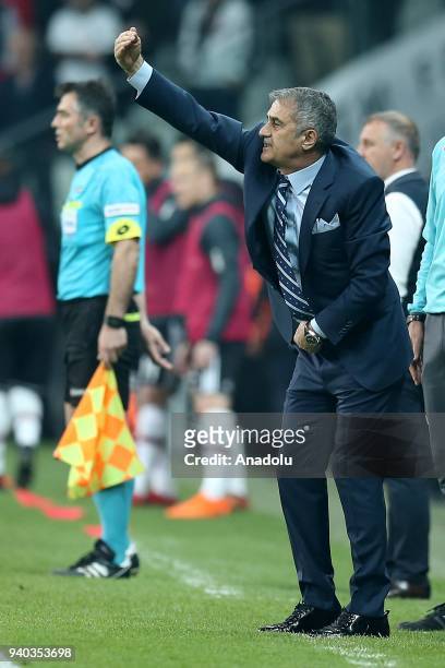 Head coach Senol Gunes of Besiktas gives tactics during a Turkish Super Lig week 27 soccer match between Besiktas and Aytemiz Alanyaspor at Vodafone...