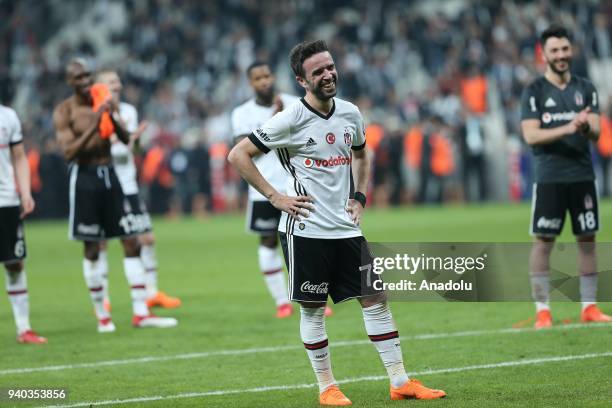 Gokhan Gonul of Besiktas greets the supporters after the Turkish Super Lig week 27 soccer match between Besiktas and Aytemiz Alanyaspor at Vodafone...