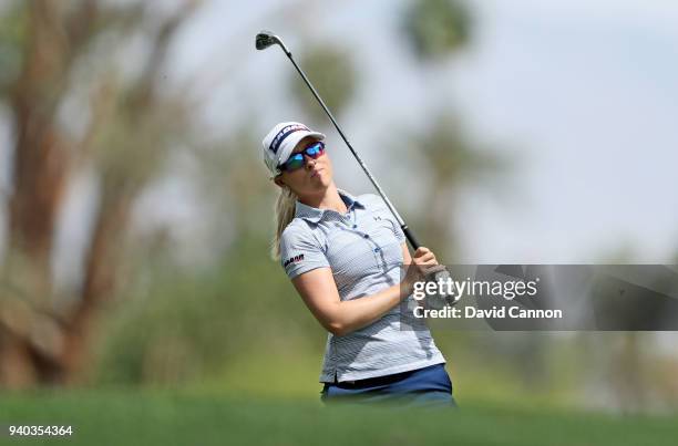 Jodi Ewart Shadoff of England plays her second shot on the par 4, first hole during the third round of the 2018 ANA Inspiration on the Dinah Shore...