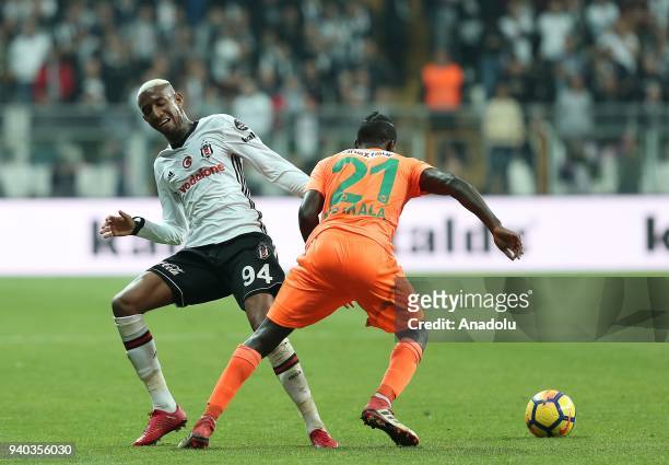 Anderson Talisca of Besiktas in action against Fabrice NSakala of Aytemiz Alanyaspor during a Turkish Super Lig week 27 soccer match between Besiktas...