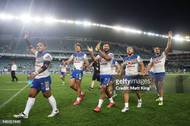 Warriors celebrate victory during the round four NRL match between the Sydney Roosters and the New Zealand Warriors at Allianz Stadium on March 31,...