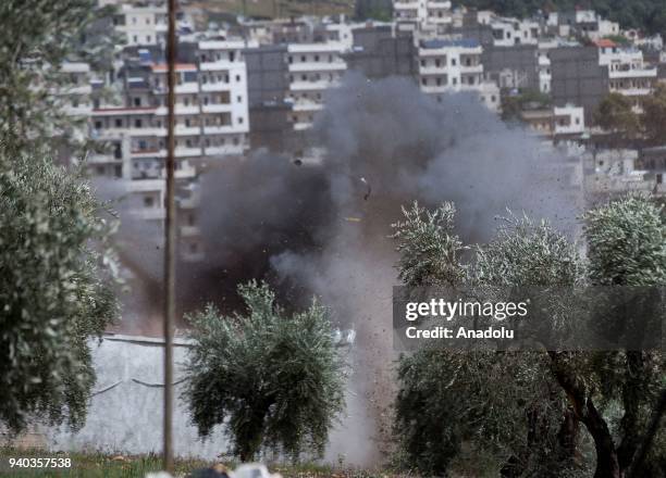 Turkish soldiers conduct search works for explosive ordnances, including improvised explosive devices and mines after Turkish Armed Forces and Free...