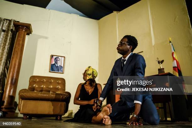 Theatre actress Carol Magenga interpreting Zimbabwe's former first lady Grace Mugabe and theatre actor Khetani Banda in the role of former Zimbabwe's...